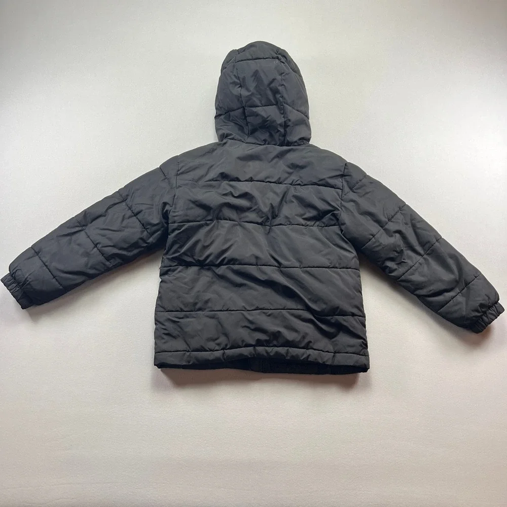 Swiss Tech Puffer Jacket Kids Small 6-7 Black Hooded Full Zip Thermal Insulated